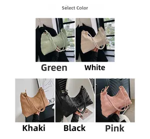 Five colors of pleated cloud underarm bags: green, white, khaki, black and pink options