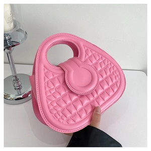 Pink crocodile pattern semi-circle handbag with circular top handle and stylish metal buckle