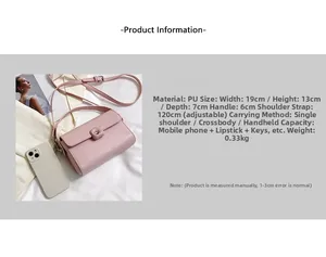 Pink PU leather crossbody bag dimensions and specifications with adjustable strap details