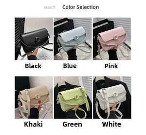Grid view of vintage small square bags in black, blue, pink, khaki, green and white colors