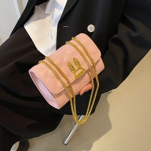 Women Quilted Crossbody Bag PU Leather Golden Rabbit Ear Lock Fashion Shoulder Bag With Metal Chain