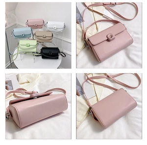 Collage of minimalist square crossbody bags in various pastel colors with adjustable straps