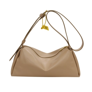 Chic khaki geometric leather underarm bag with gold zipper and thin shoulder strap