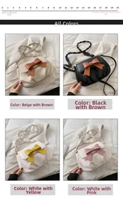 Collage di quattro borse a tracolla in pelle PU con fiocchi in beige, nero, bianco e rosa