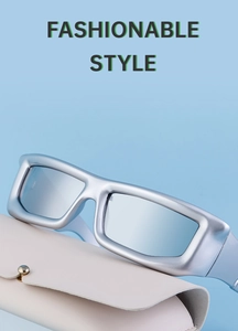 Silver sports sunglasses with light grey lenses and a beige leather case with snap