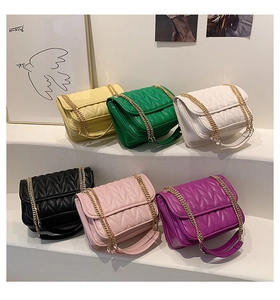 Detailed collection of V-quilted chain crossbody bags in six vibrant trendy colors
