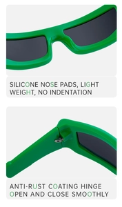 Detail of lightweight silicone nose pads and durable rustproof metal hinges on sports sunglasses