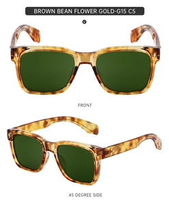 Vues frontale et latérale à 45 degrés de lunettes de soleil rétro écaillées avec verres G15