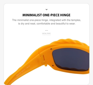 Detailed macro view of the sturdy integrated hinge and Y2K orange sunglasses temple