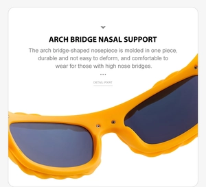 Detail of arch bridge-shaped nosepiece on Y2K sunglasses for comfortable fit