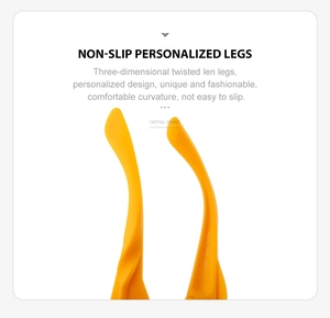 Detail view of twisted bright yellow anti-slip sunglasses arms with flexible texture