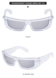 Detailed front and side views of Y2K cycling sunglasses with white matte frames