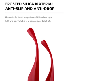 Détail d'embouts de branches en silicone rouge antidérapant pour lunettes fines