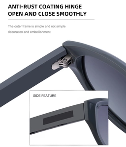 Detail view of durable rust-proof metal hinges on minimalist grey polarized sunglasses