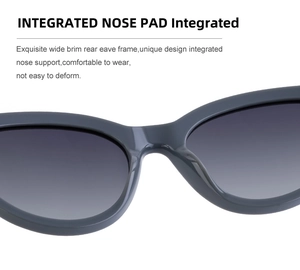 Detail of integrated nose pads on oversized cat eye sunglasses for a comfortable fit