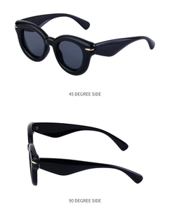 Détail de lunettes de soleil œil de chat montrant les vues de côté à 45 et 90 degrés