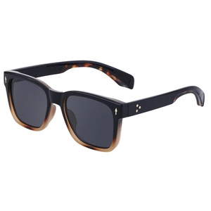 Lunettes de soleil vintage carrées pour hommes avec monture dégradée noir-brun et clous dorés