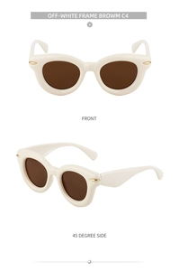 Lunettes de soleil œil-de-chat blanc cassé avec verres bruns et détails dorés