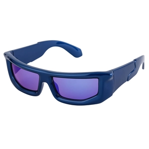 Y2K sporty wrap sunglasses with blue frame and purple reflective lenses for cycling