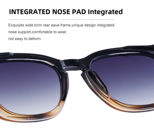 Detail of square vintage sunglasses showing integrated nose pads and gradient purple lenses