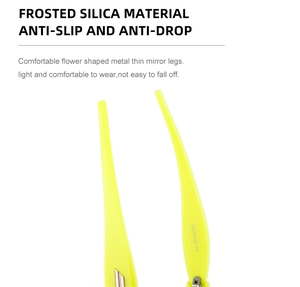 Detail of neon yellow frosted silicone temple tips with anti-slip design for eyewear