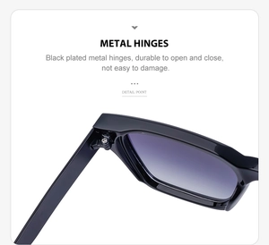 Détail des charnières en métal noir et des verres dégradés violets de lunettes de soleil