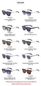 Detailed catalog of retro square sunglasses showing ten different frame color options