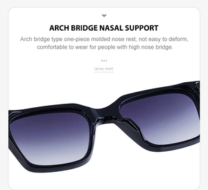 Détail du support nasal en arche intégré sur des lunettes de soleil carrées