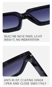 Detail of marble pattern frames with silicone nose pads and durable metal hinges