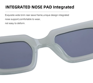 Détail des plaquettes de nez intégrées sur les lunettes de soleil carrées grises femme