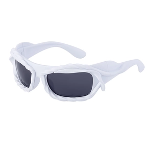 Y2K style white twisted frame sunglasses with dark grey lenses for women party wear