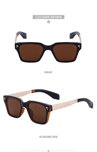 Vues de face et de profil à 45 degrés de lunettes de soleil vintage à verres marron foncé