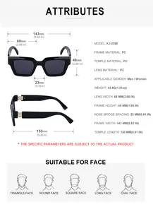 Guide des tailles détaillé pour lunettes de soleil carrées avec dimensions de monture