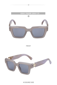 Détails de lunettes de soleil carrées grises avec branches marbrées et dorure