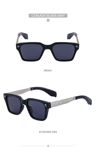 Détail de lunettes de soleil carrées vintage avec accents en T et branches texturées