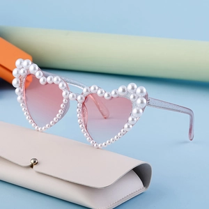 Herzform Sonnenbrille Künstliche Perlenbesetzter PC Rahmen UV400 Schutz Süße Mode Party Streetwear Brille Für Damen