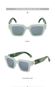 Lunettes de soleil carrées vert clair avec verres gris et branches à texture marbrée