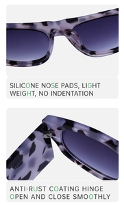 Nahaufnahme der Silikon-Nasenpads und rostfreien Scharniere dieser Sonnenbrille