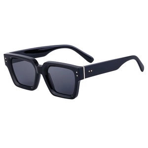 Classic black square frame sunglasses with dark lenses and metal decorative accents