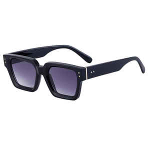 Black square thick frame sunglasses with purple gradient lenses and gold rivets