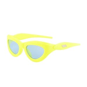 Y2K fluorescent yellow cat-eye sunglasses with light blue lenses for a retro street style