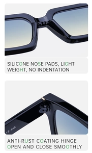 Detalle de gafas de sol cuadradas con almohadillas de silicona y bisagras de metal