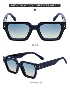 Vista frontal y lateral de gafas de sol cuadradas vintage con lentes degradadas
