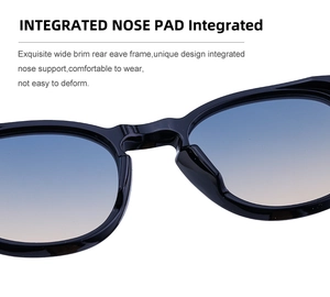 Detail of integrated nose pads on square frame sunglasses with gradient lenses