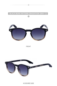 Detail view of square sunglasses with gradation gray lenses and leopard pattern frames