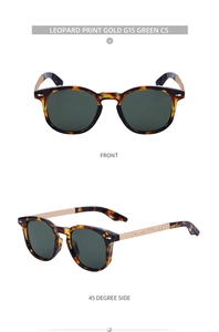 Detail of leopard print square sunglasses with gold temples and green G15 lenses