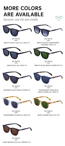 Detailed grid of vintage square sunglasses in 9 colors with HD anti-UV400 lenses