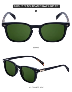Front and side view of retro black square sunglasses with silver diamond rivets