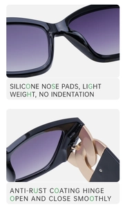 Detail of purple gradient lenses with soft silicone nose pads and durable gold metal hinges