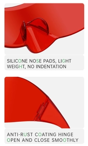 Detail of red cycling sunglasses with soft silicone nose pads and anti-rust hinges